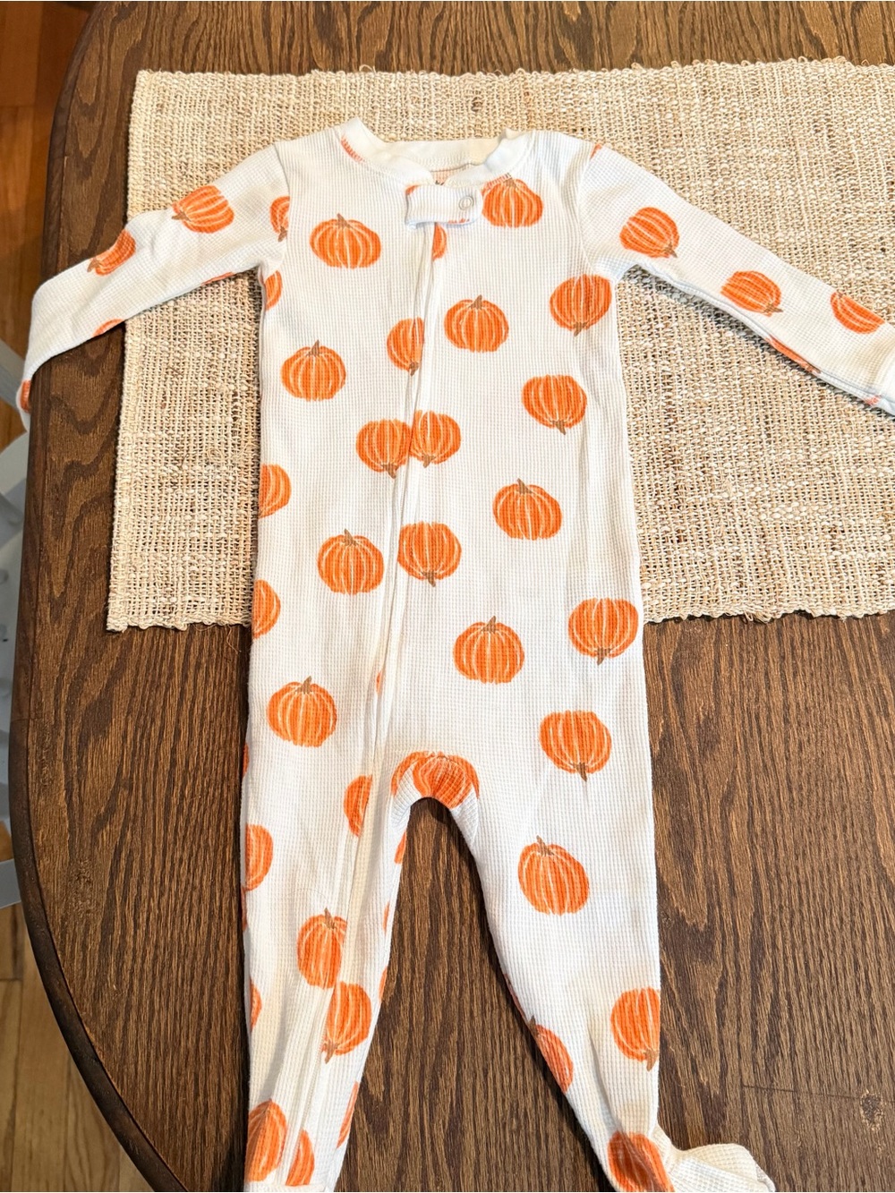 Carter's White Footed One-Piece with Orange Pumpkin Print